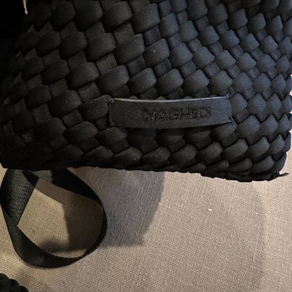 Naghedi black cross body tote with removable strap and matching pouch. - Picture 4 of 11